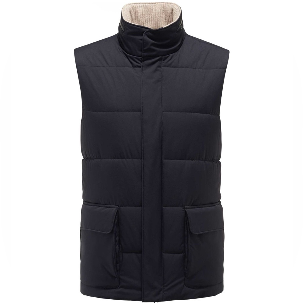 LORO PIANA Suede-Trimmed Brushed-Cashmere Dark Navy Blue Men’s Gilet Vest